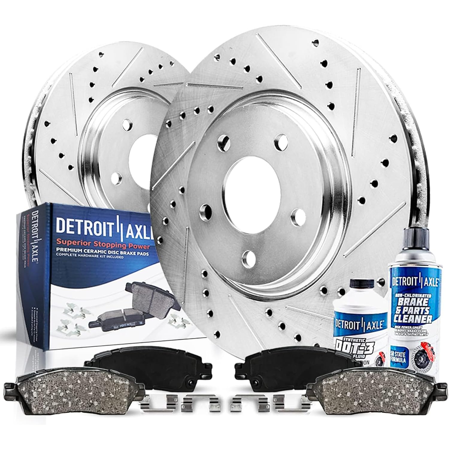 6pc Front Drilled Slotted Rotors and Ceramic Brake Pads Kit