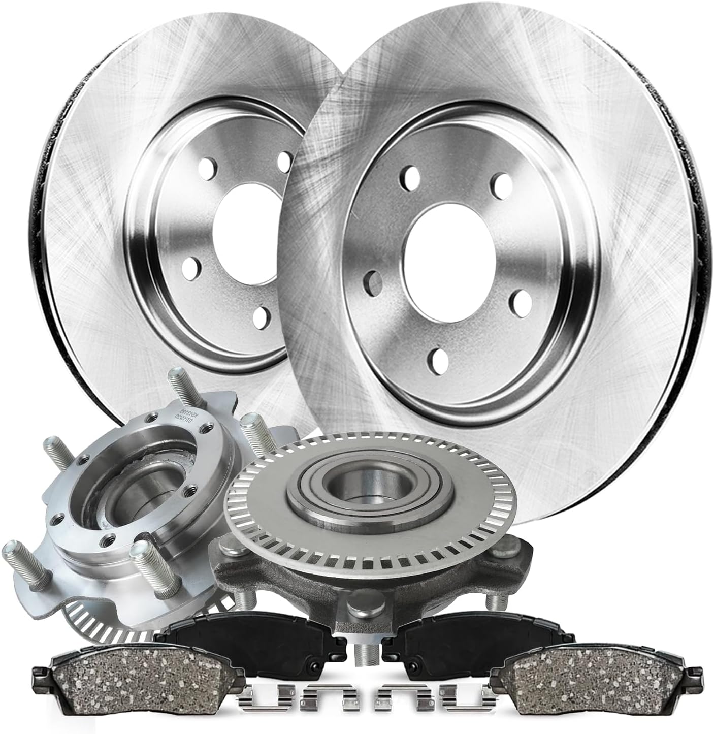 6pc Front Disc Rotors Ceramic Brake Pads Wheel Hub and Bearings Kit