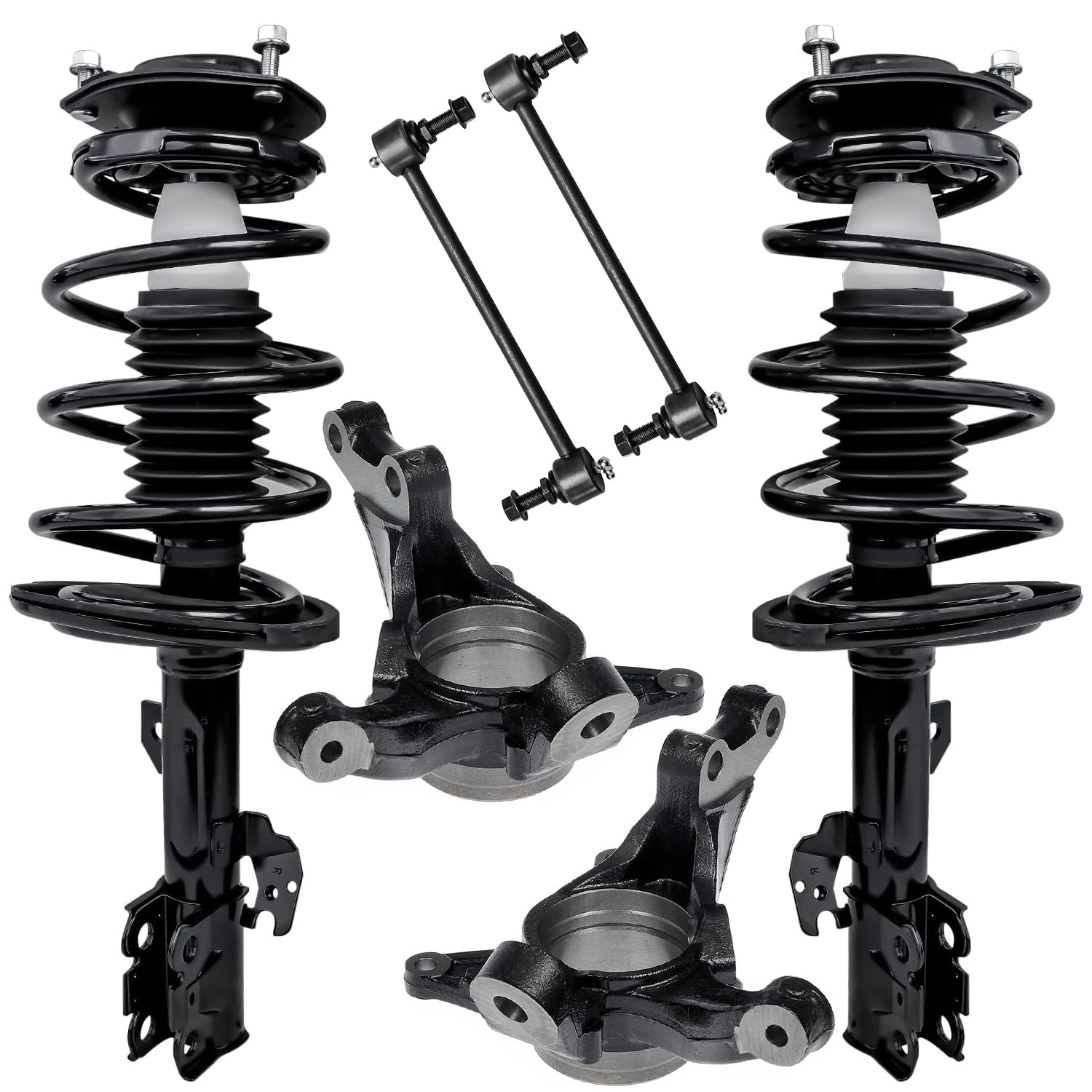 6pc Front Struts Knuckles and Wheel Hub Bearings Sway Bar Links Suspension Kit