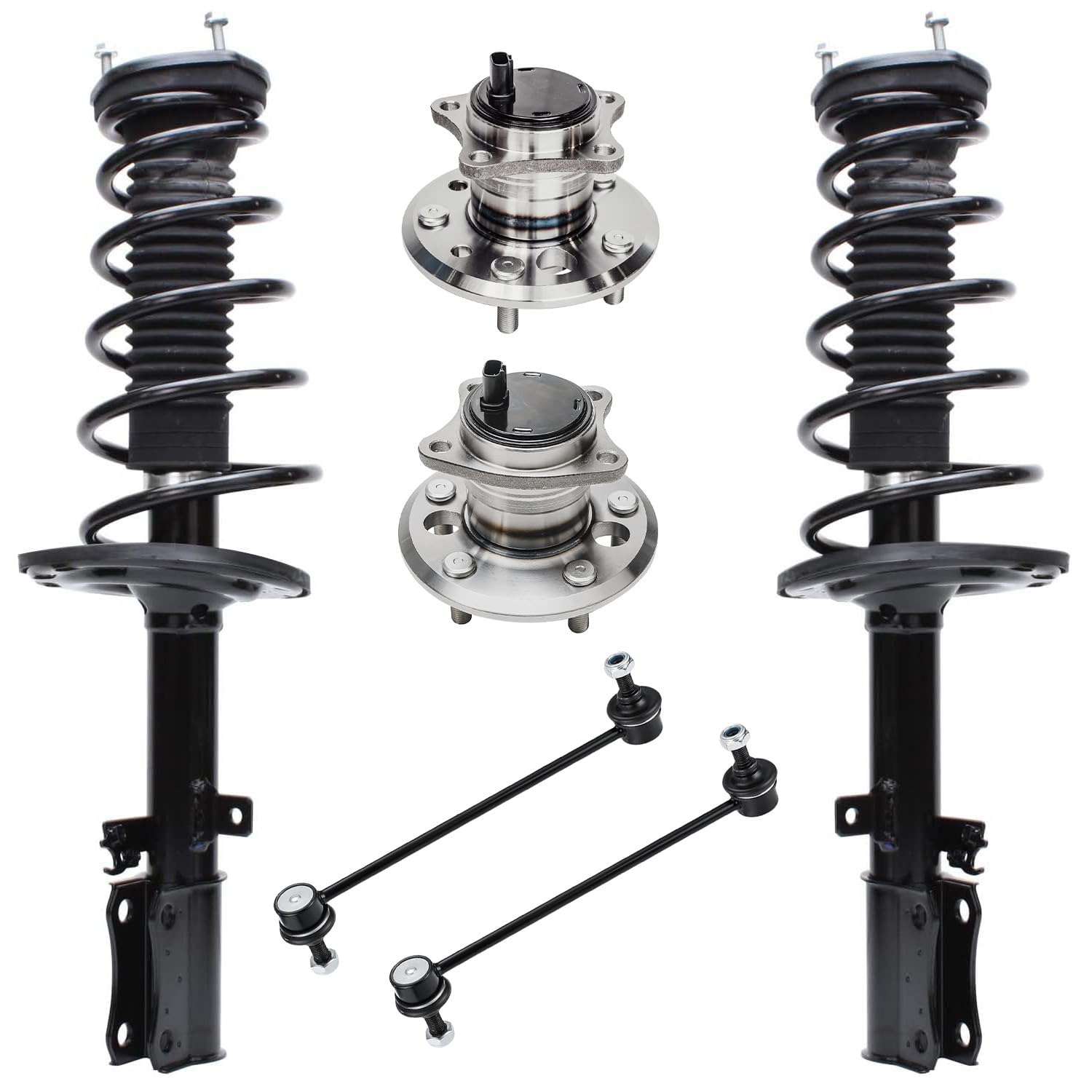 6pc Rear Struts Wheel Hub and Bearings Sway Bar Links Suspension Kit