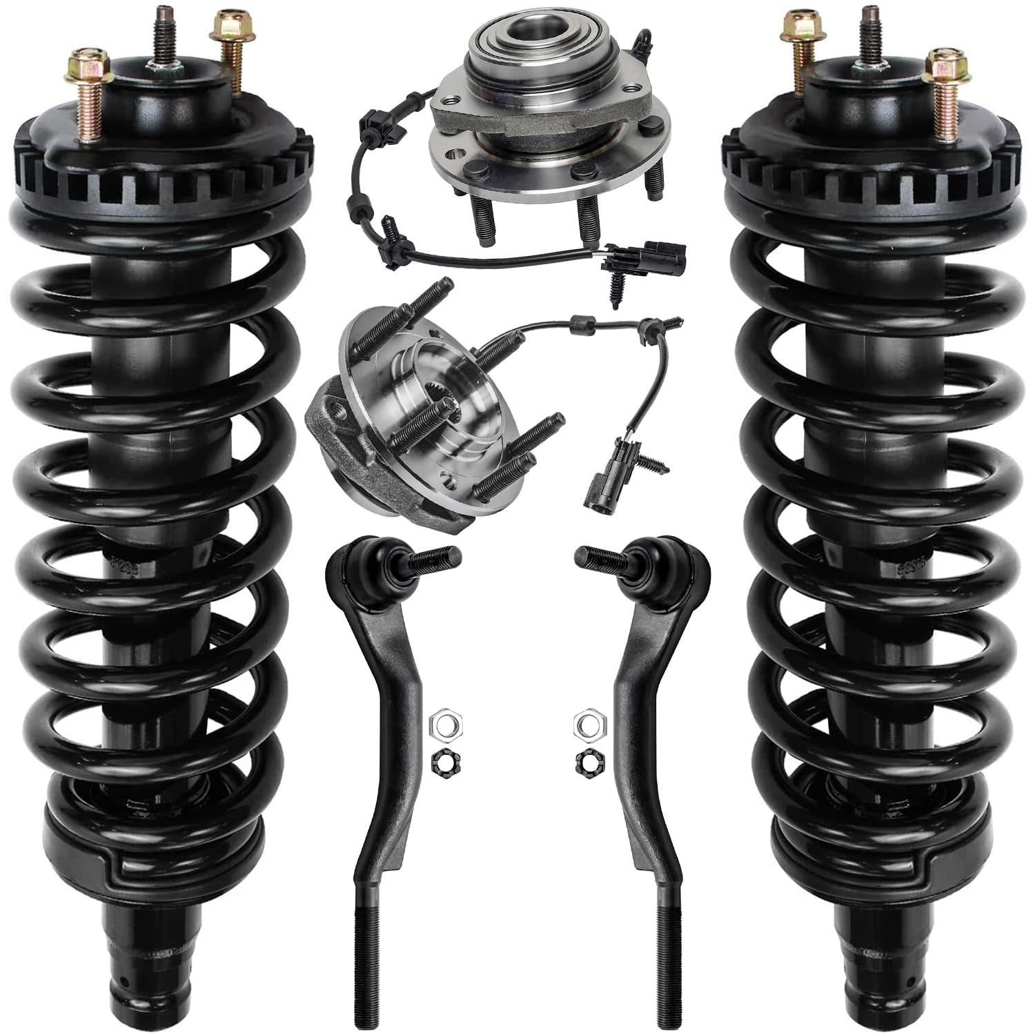 6pc Front Struts Wheel Hub and Bearings Outer Tie Rods Suspension Kit