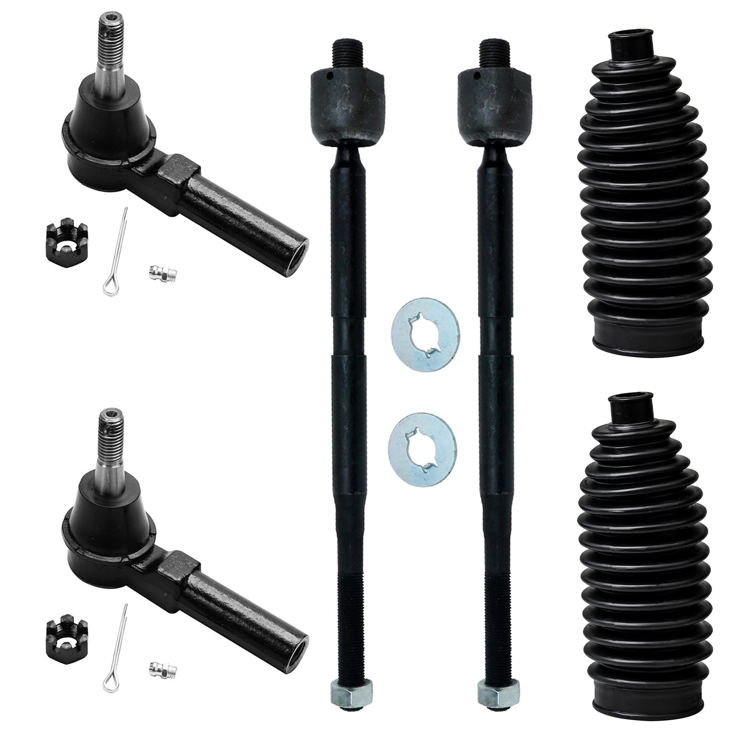 6pc Front Inner Outer Tie Rods Boots Suspension Kit