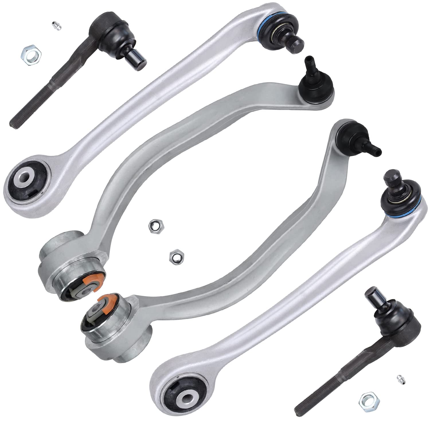 6pc Front Upper Forward Lower Rearward Control Arms Tie Rods Suspension Kit