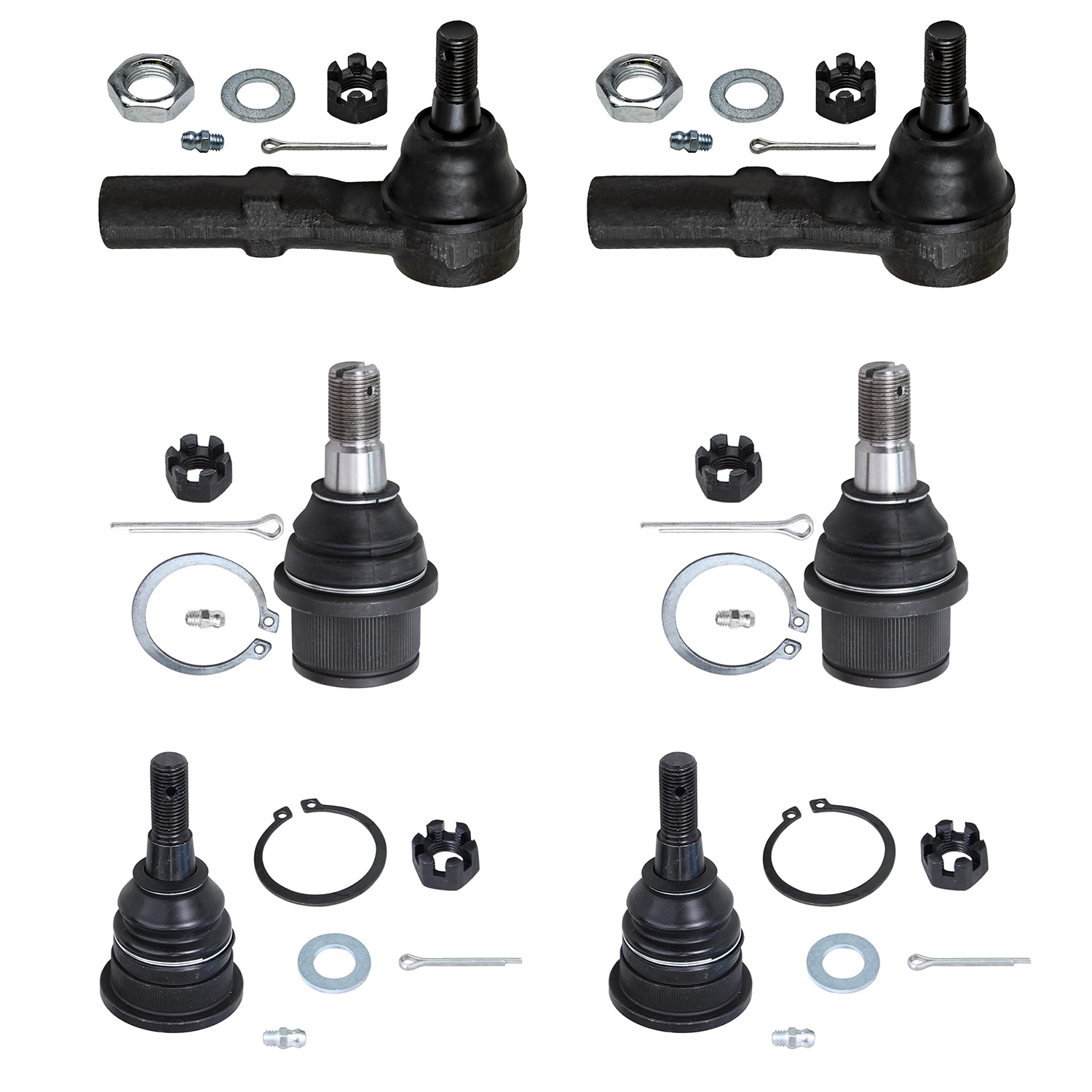 6pc Front Upper Lower Ball Joints Outer Tie Rods Suspension Kit