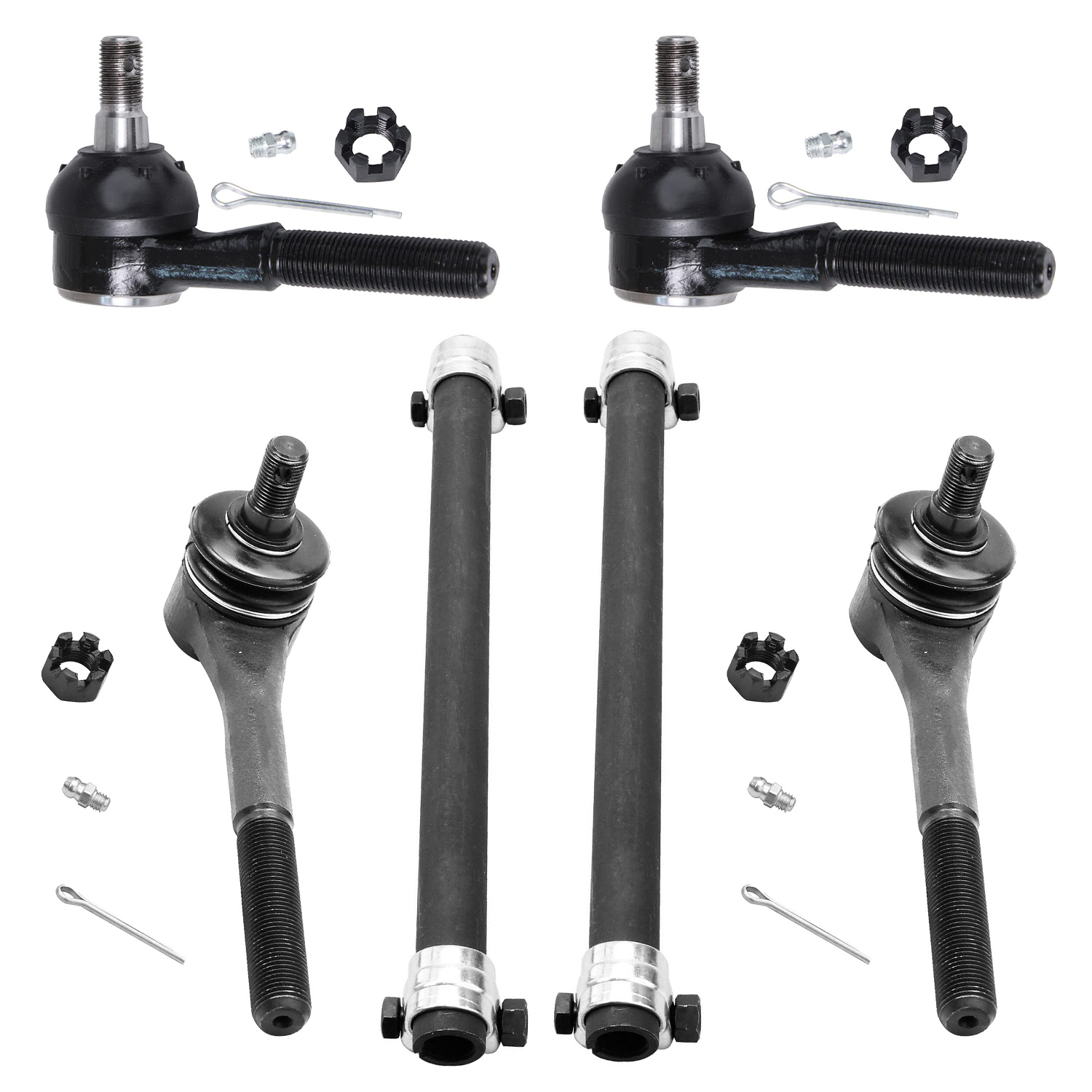 6pc Front Inner Outer Tie Rods Adjusting Sleeves Suspension Kit
