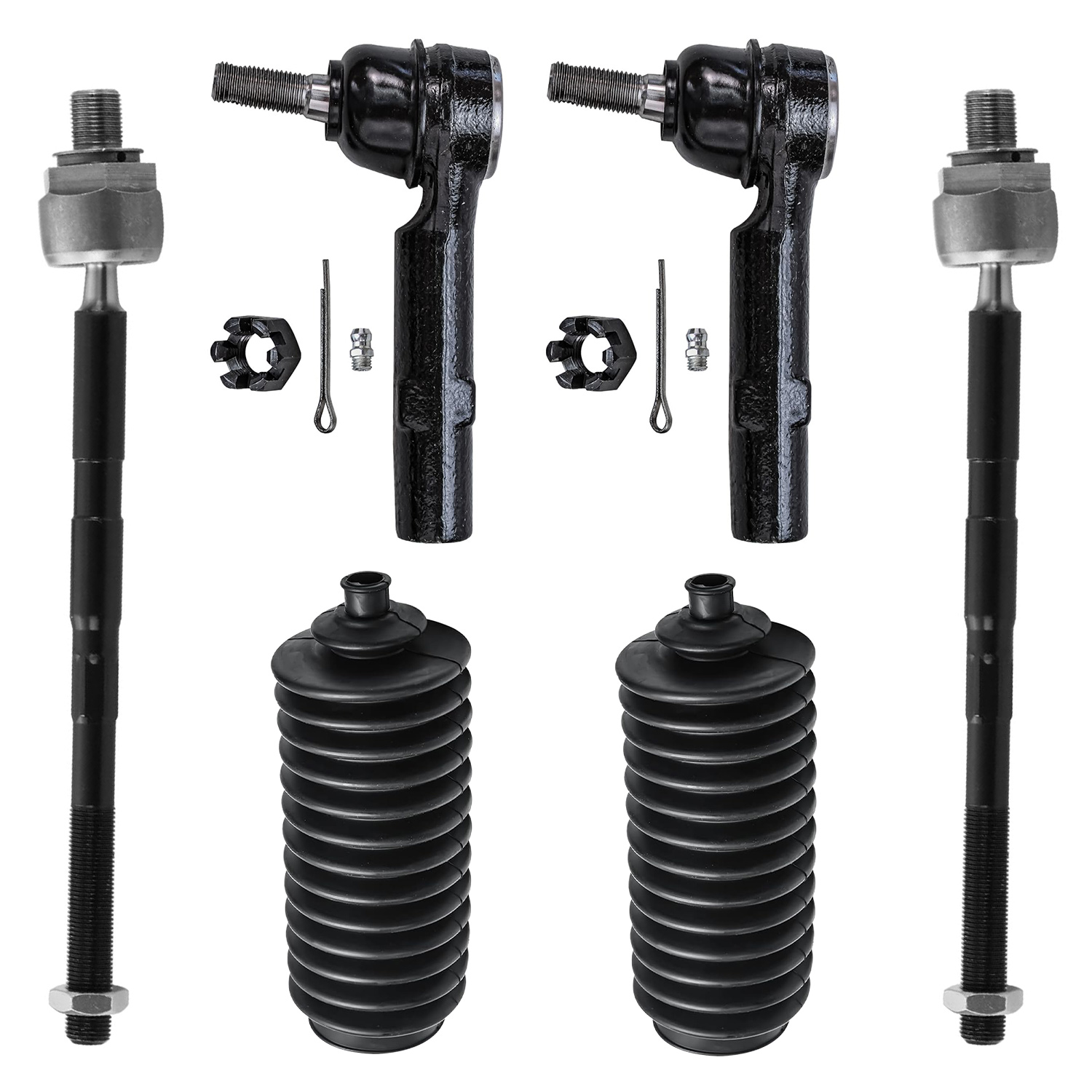 6pc Front Inner Outer Tie Rods Boots Suspension Kit