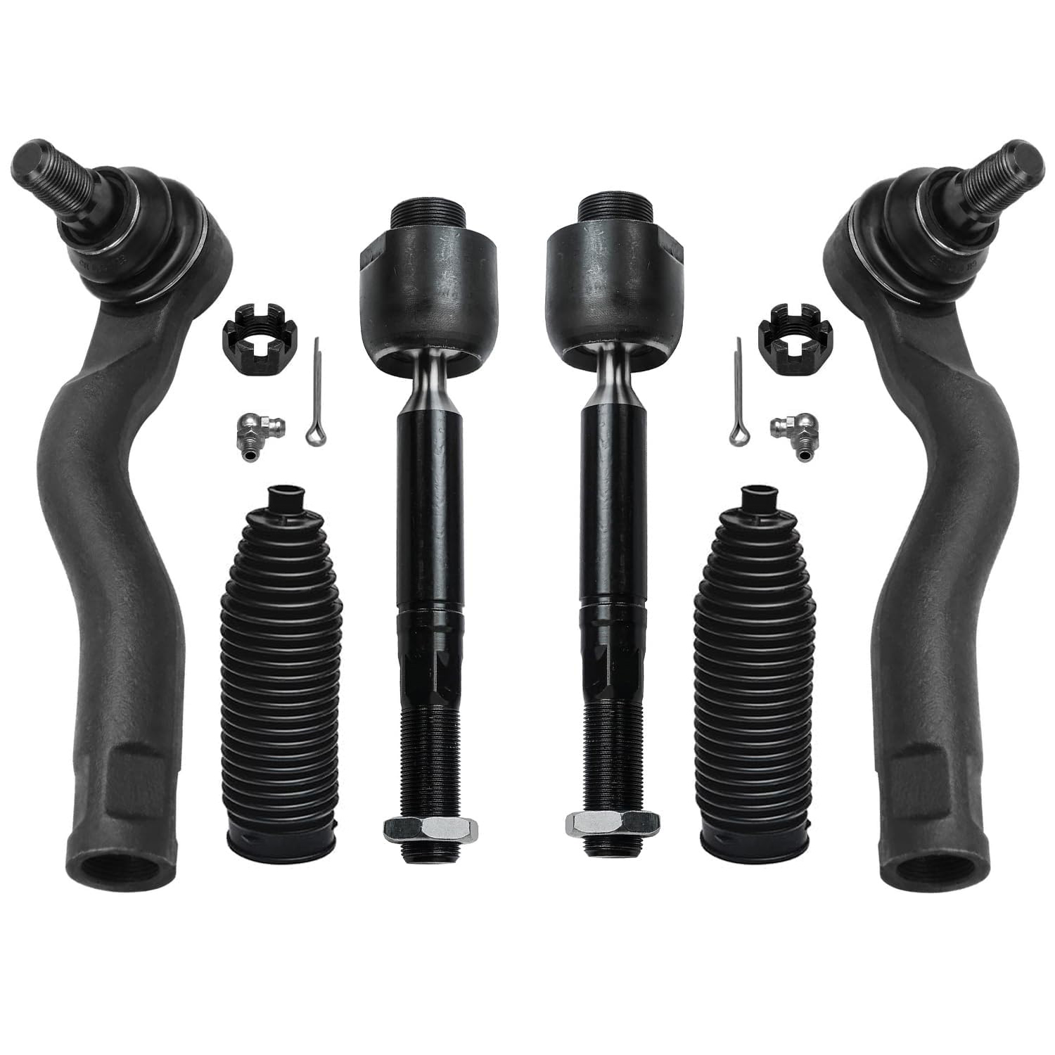 6pc Front Inner Outer Tie Rods Boots Suspension Kit