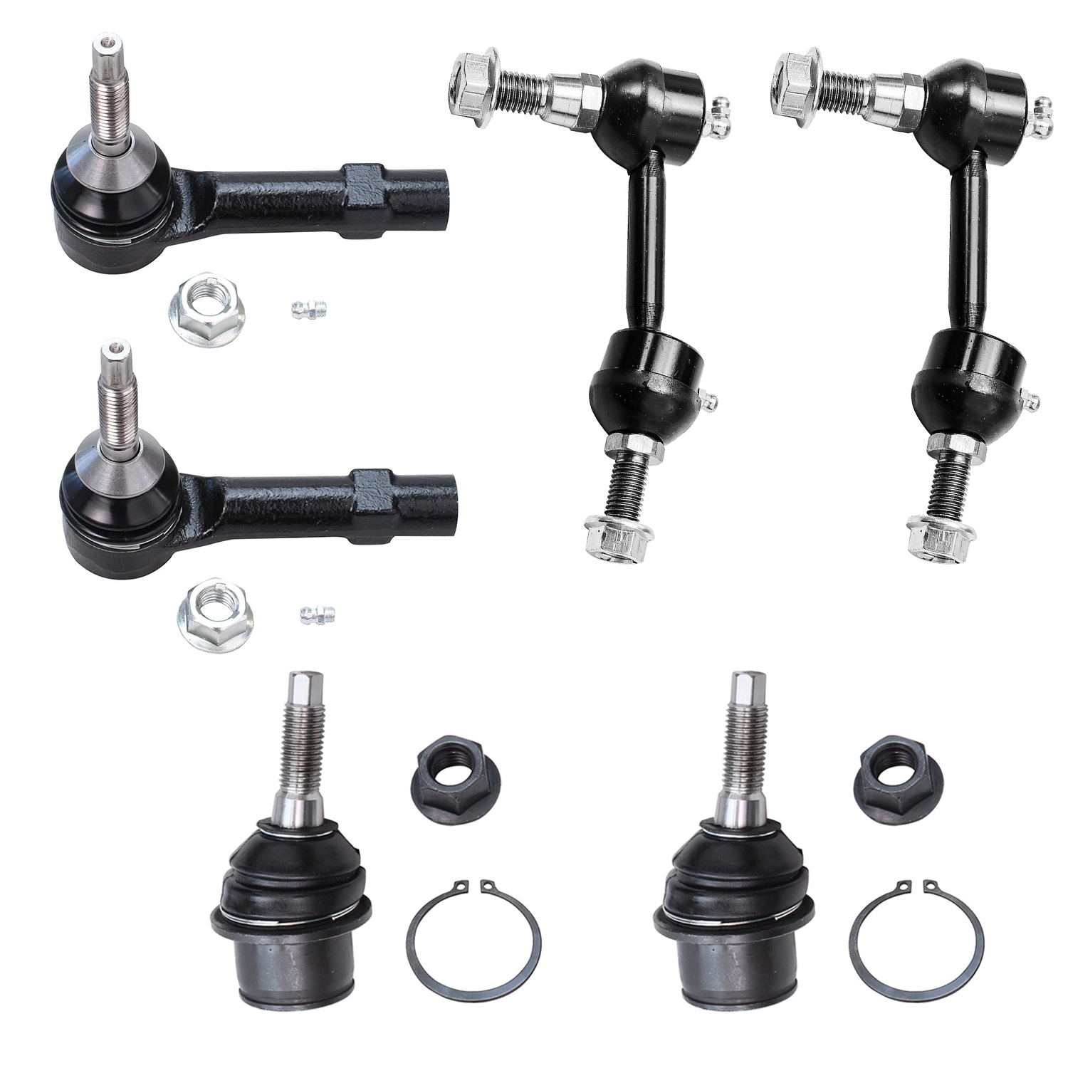 6pc Front Lower Ball Joints Sway Bar Links Outer Tie Rods Suspension Kit