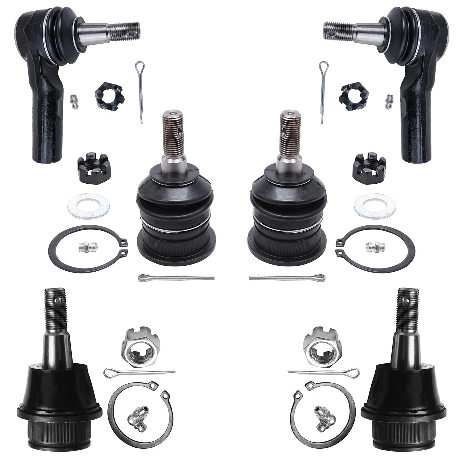 6pc Front Outer Tie Rods Upper Lower Ball Joints Suspension Kit
