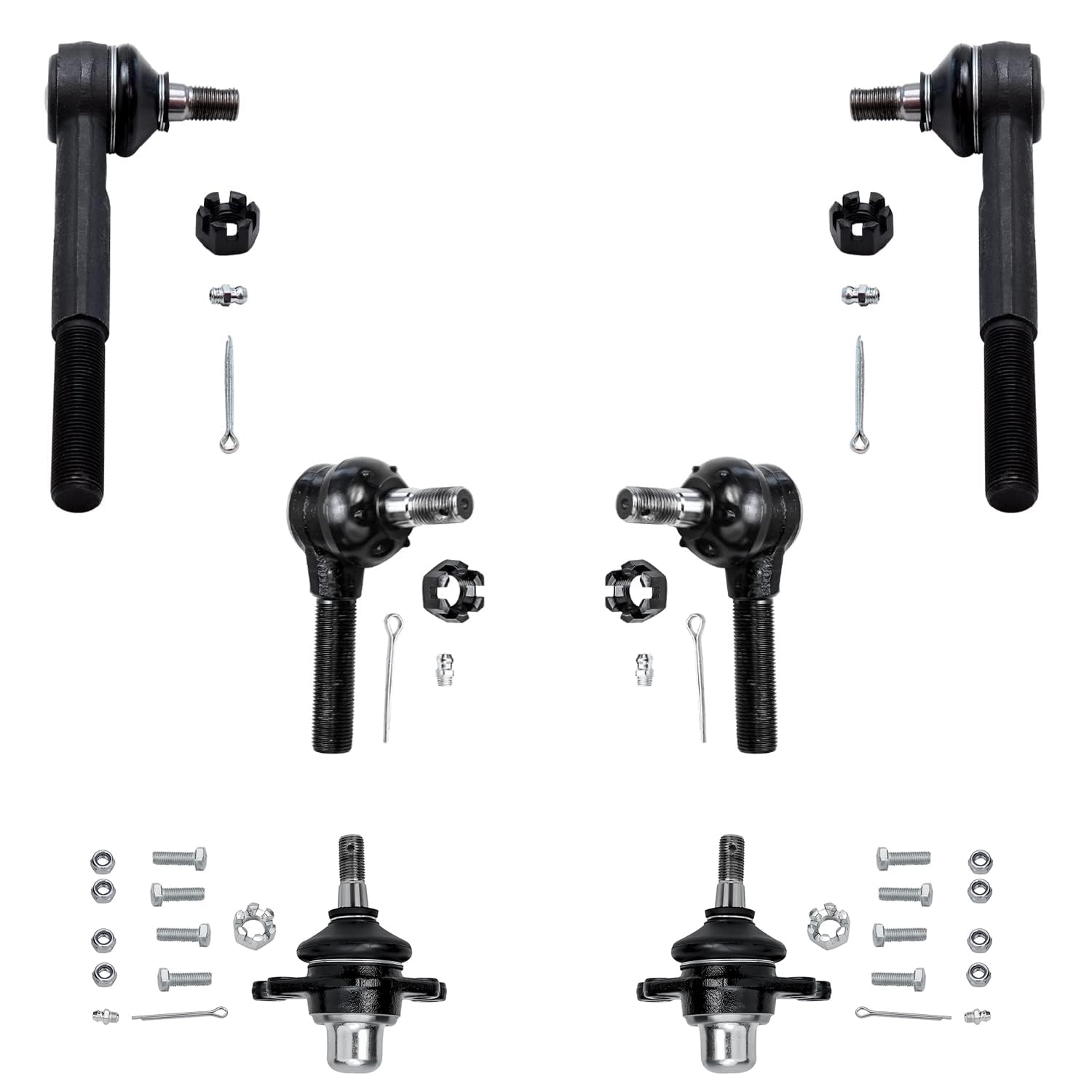 6pc Front Upper Ball Joints Inner Outer Tie Rods Suspension Kit