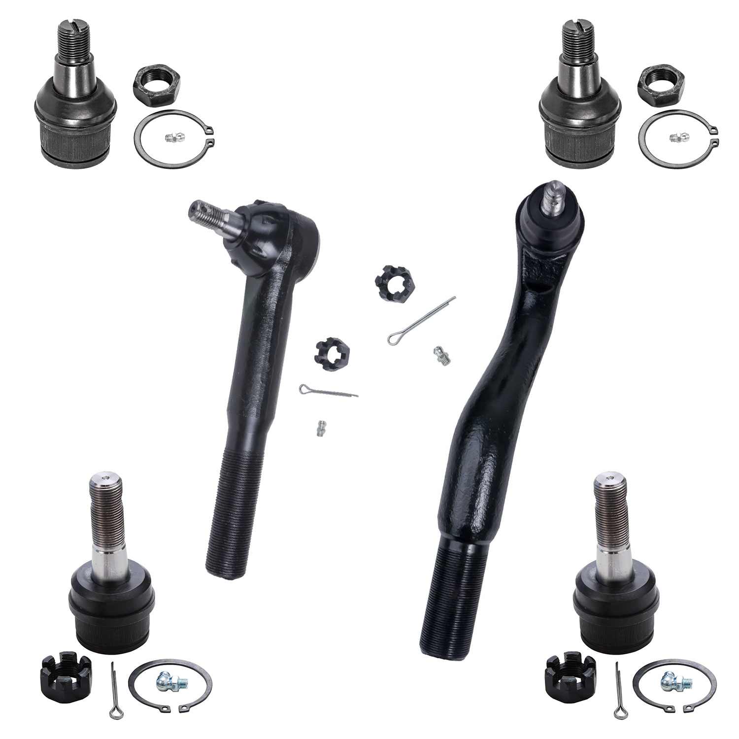 6pc Front Upper Lower Ball Joints Inner Outer Tie Rods Suspension Kit