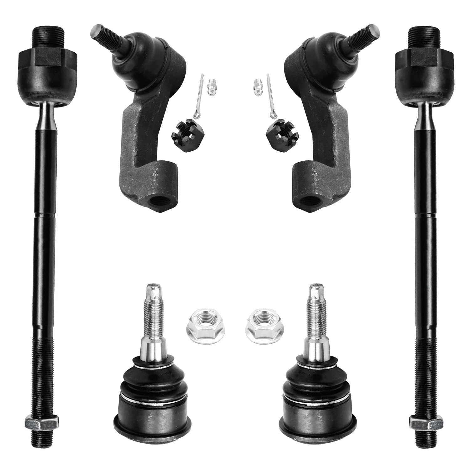 6pc Front Inner Outer Tie Rods Lower Ball Joints Suspension Kit
