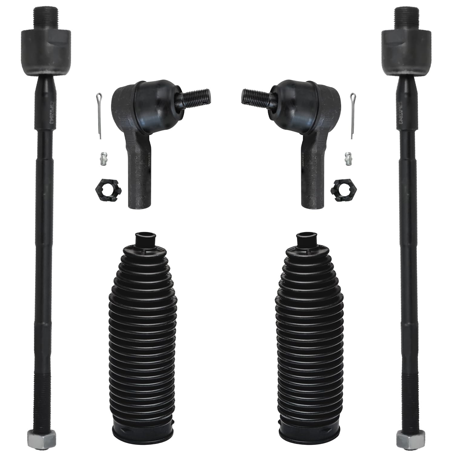 6pc Front Inner Outer Tie Rods Boots Suspension Kit