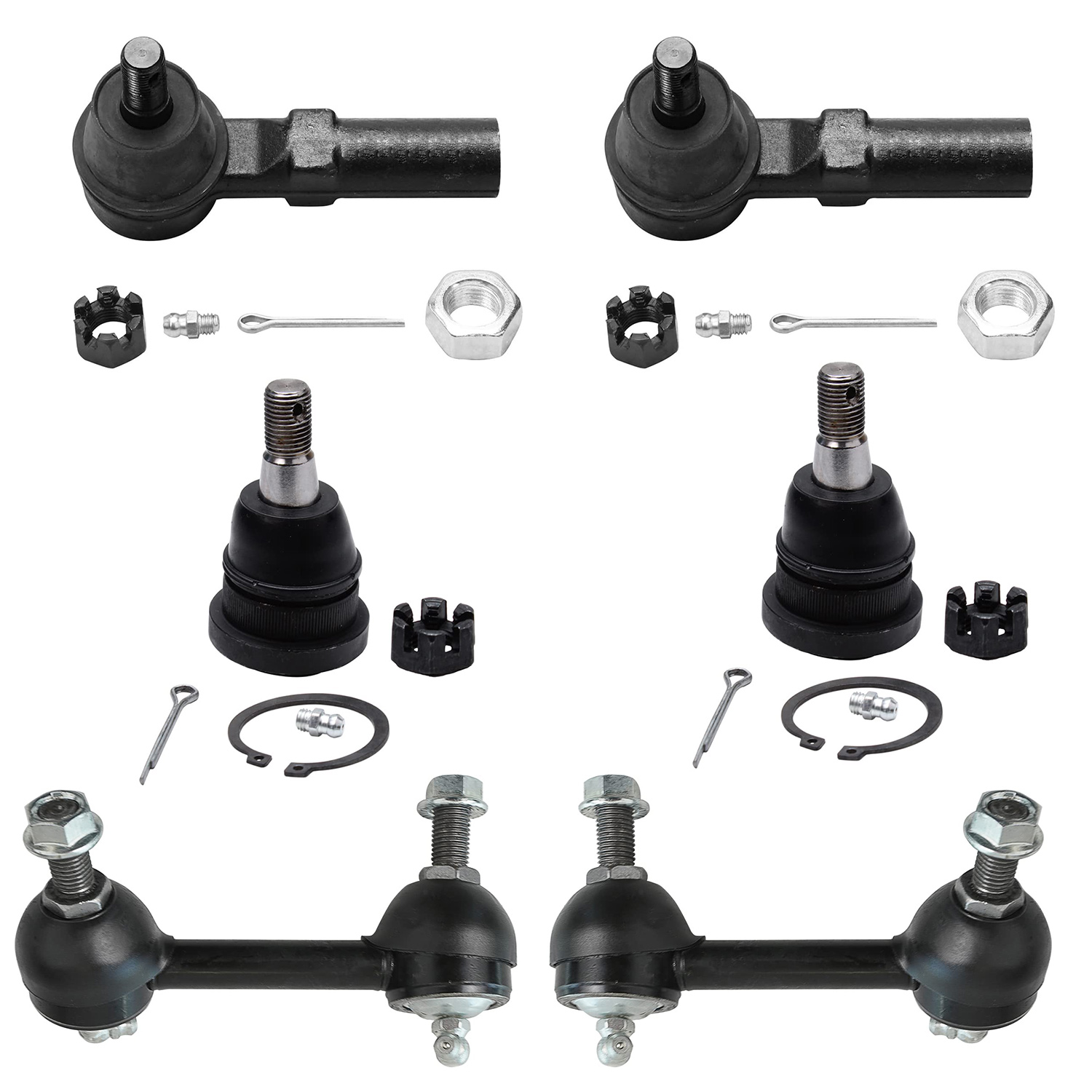 6pc Front Lower Ball Joints Outer Tie Rods Sway Bar Links Suspension Kit