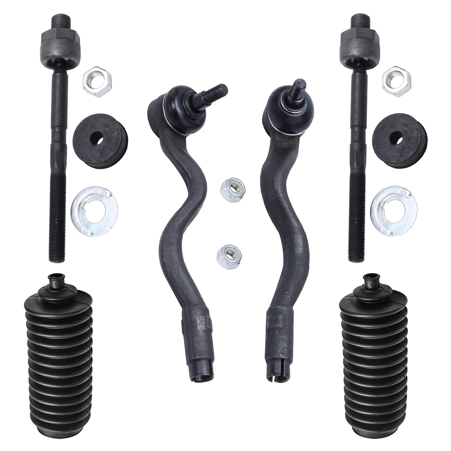 6pc Front Inner Outer Tie Rods Boots Suspension Kit