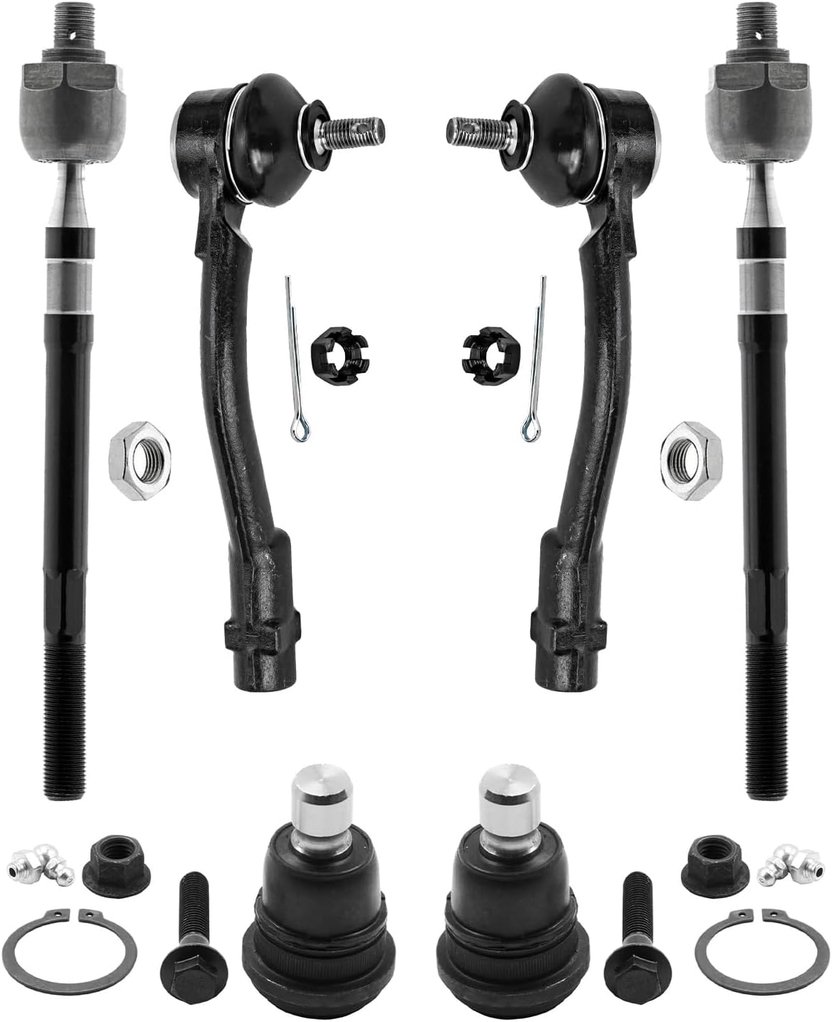 6pc Front Inner Outer Tie Rods Lower Ball Joints Suspension Kit