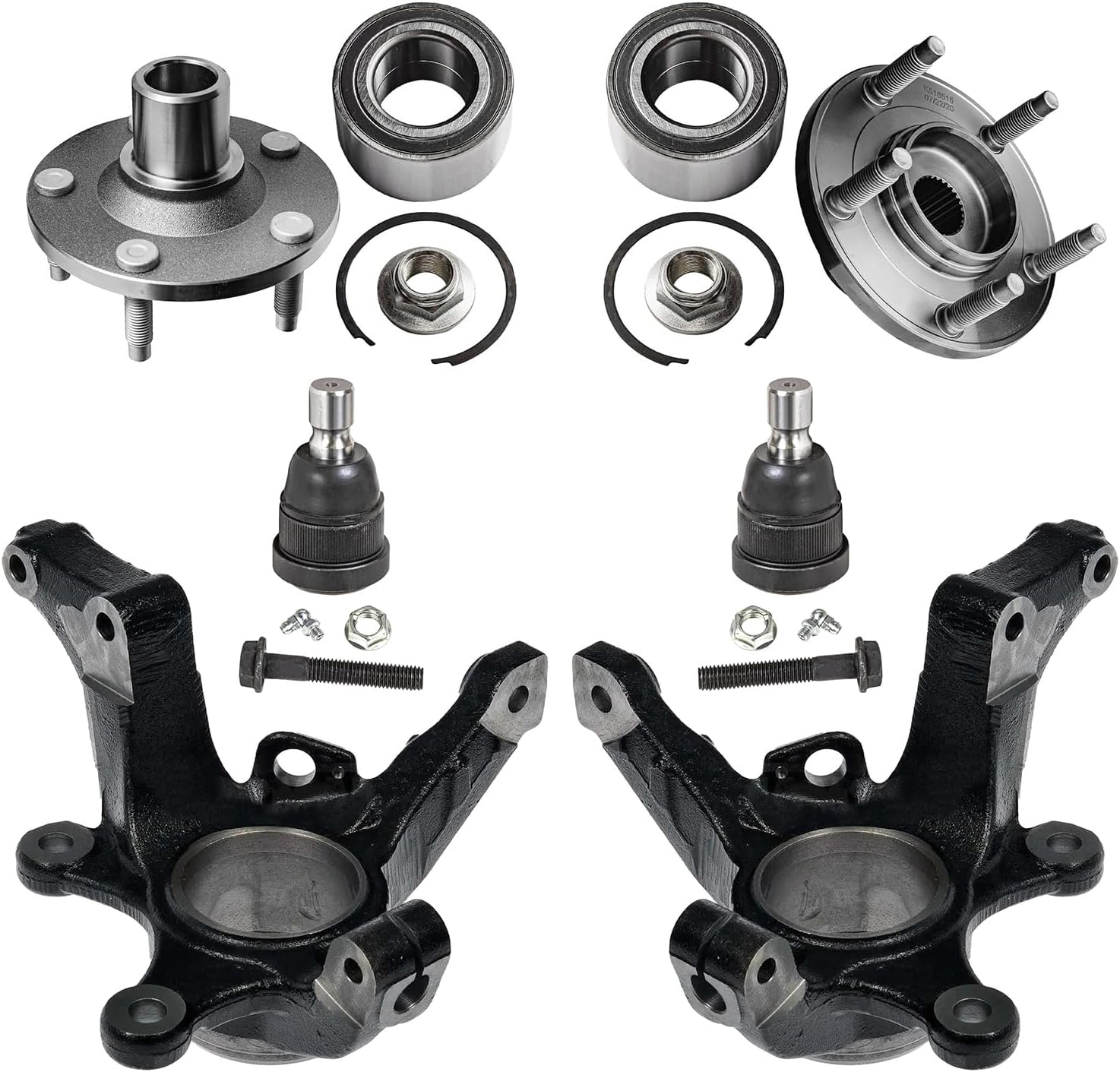 6pc Front Steering Knuckles Wheel Hub and Bearings Ball Joints Suspension Kit