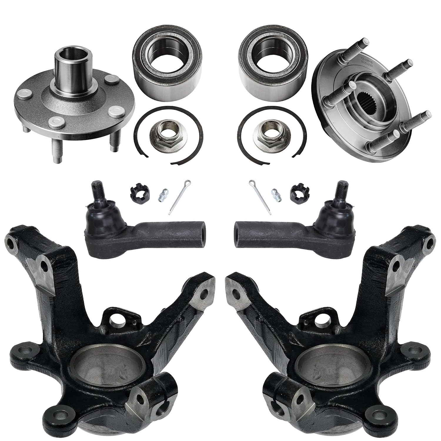 6pc Front Steering Knuckles Wheel Hub and Bearings Outer Tie Rods Suspension Kit