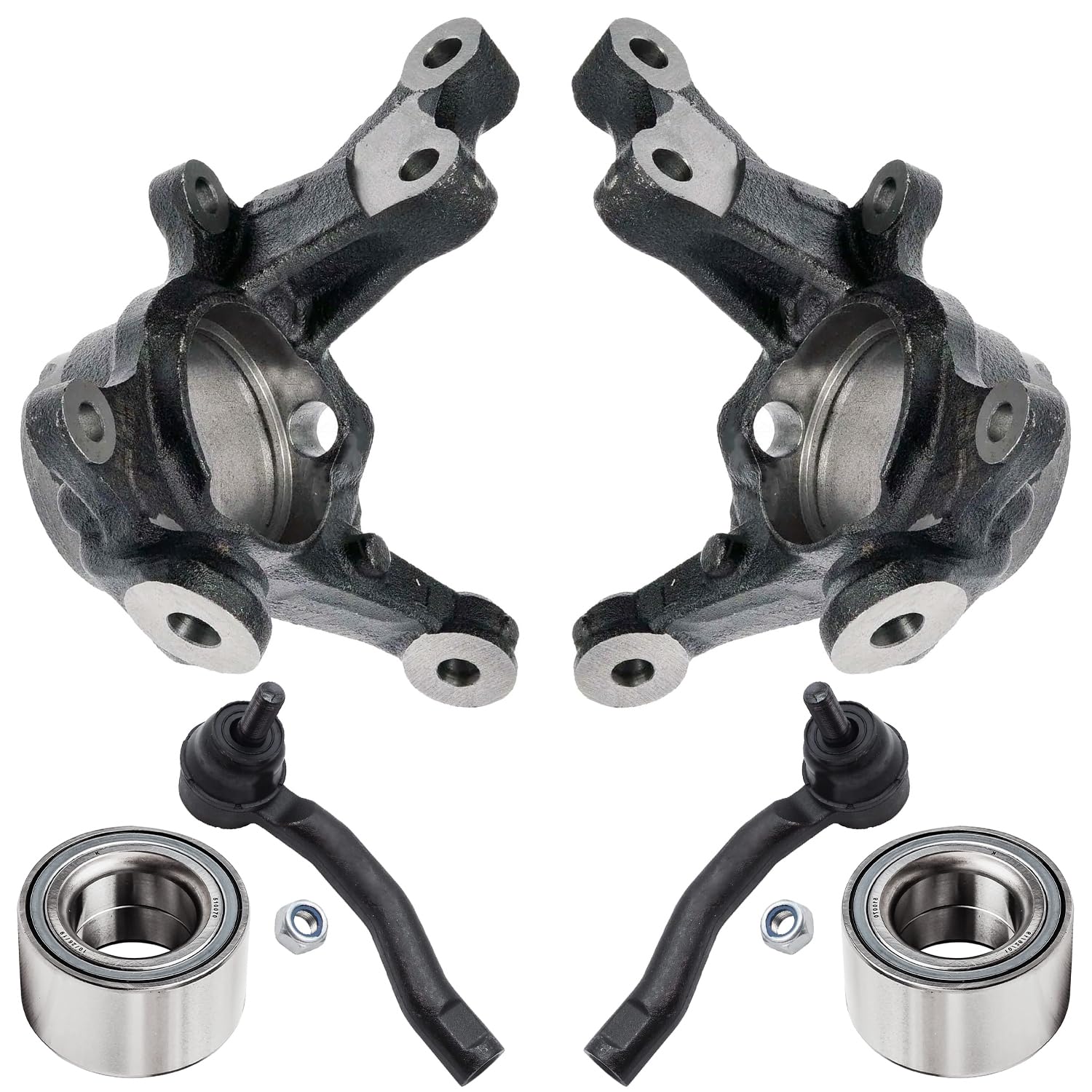 6pc Front Steering Knuckles Wheel Bearings Outer Tie Rods Suspension Kit