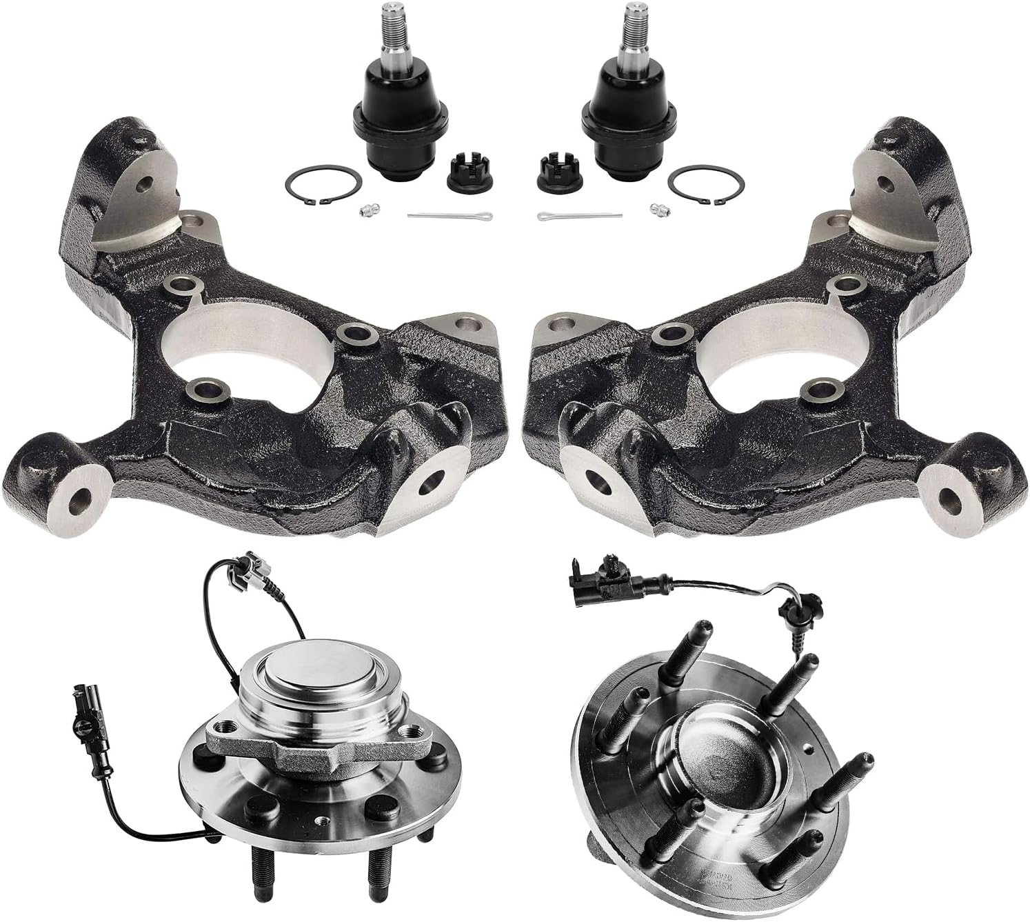 6pc Front Steering Knuckles Wheel Hub and Bearings Ball Joints Suspension Kit