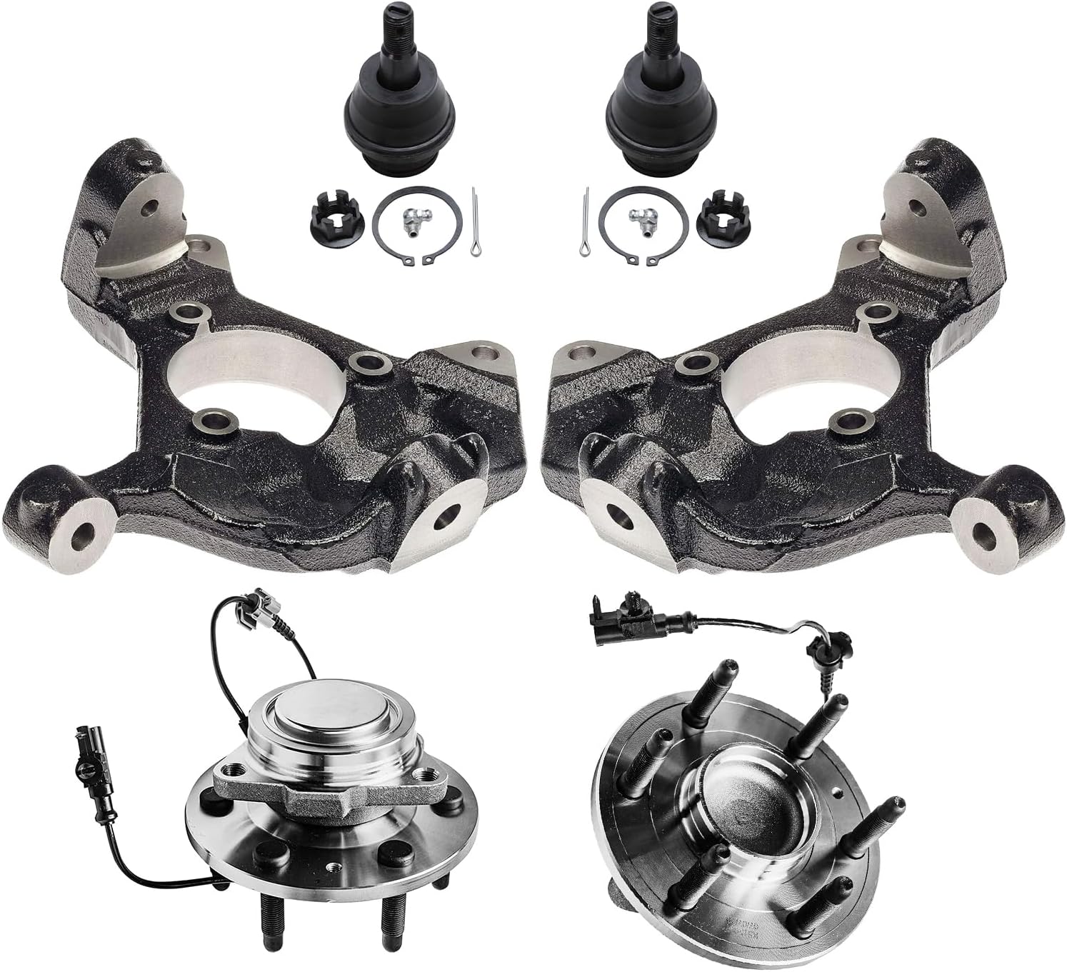 6pc Front Steering Knuckles Wheel Hub and Bearings Ball Joints Suspension Kit