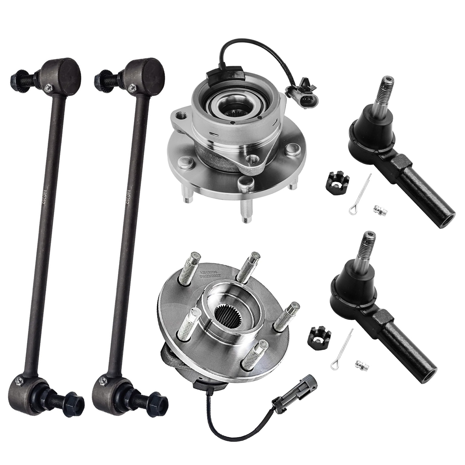 6pc Front Wheel Hub and Bearings Tie Rods Sway Bar Links Suspension Kit