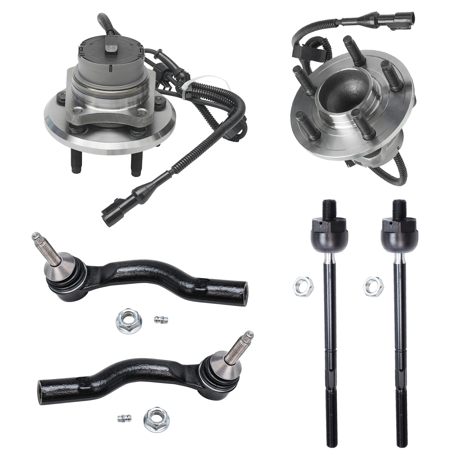 6pc Front Wheel Hub and Bearings Tie Rods Suspension Kit