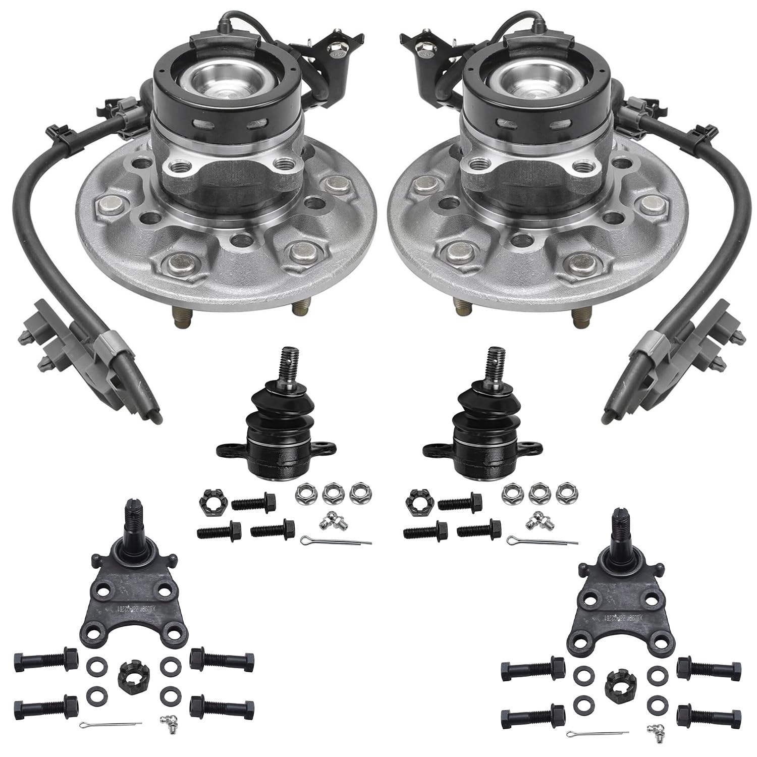 6pc Front Wheel Hub and Bearings Upper Lower Ball Joints Suspension Kit