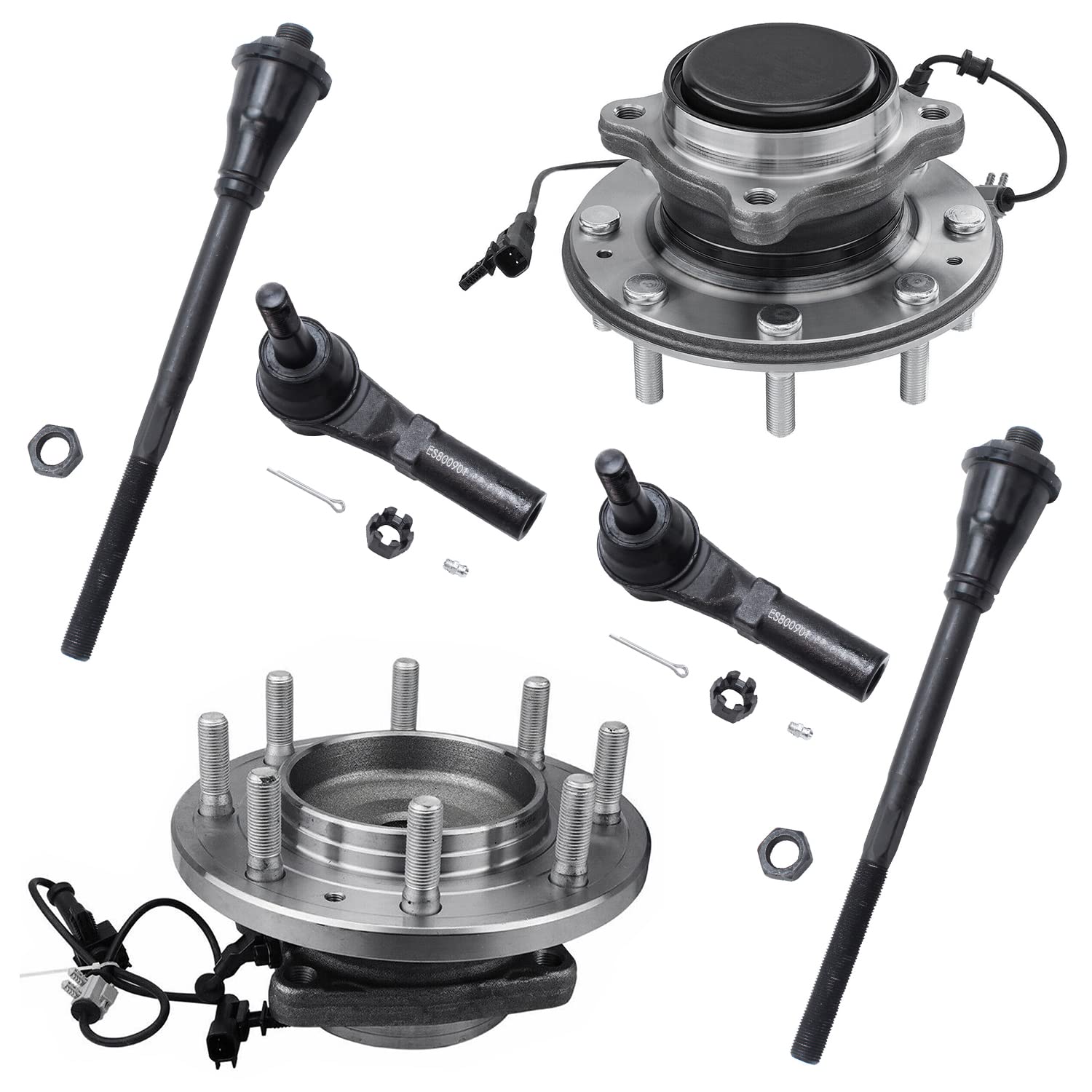 6pc Front Wheel Hub and Bearings Tie Rods Suspension Kit