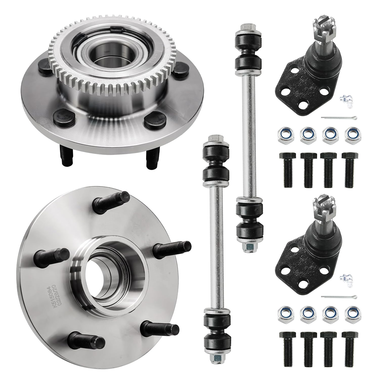 6pc Front Wheel Hub and Bearings Lower Ball Joints Sway Bar Links Suspension Kit