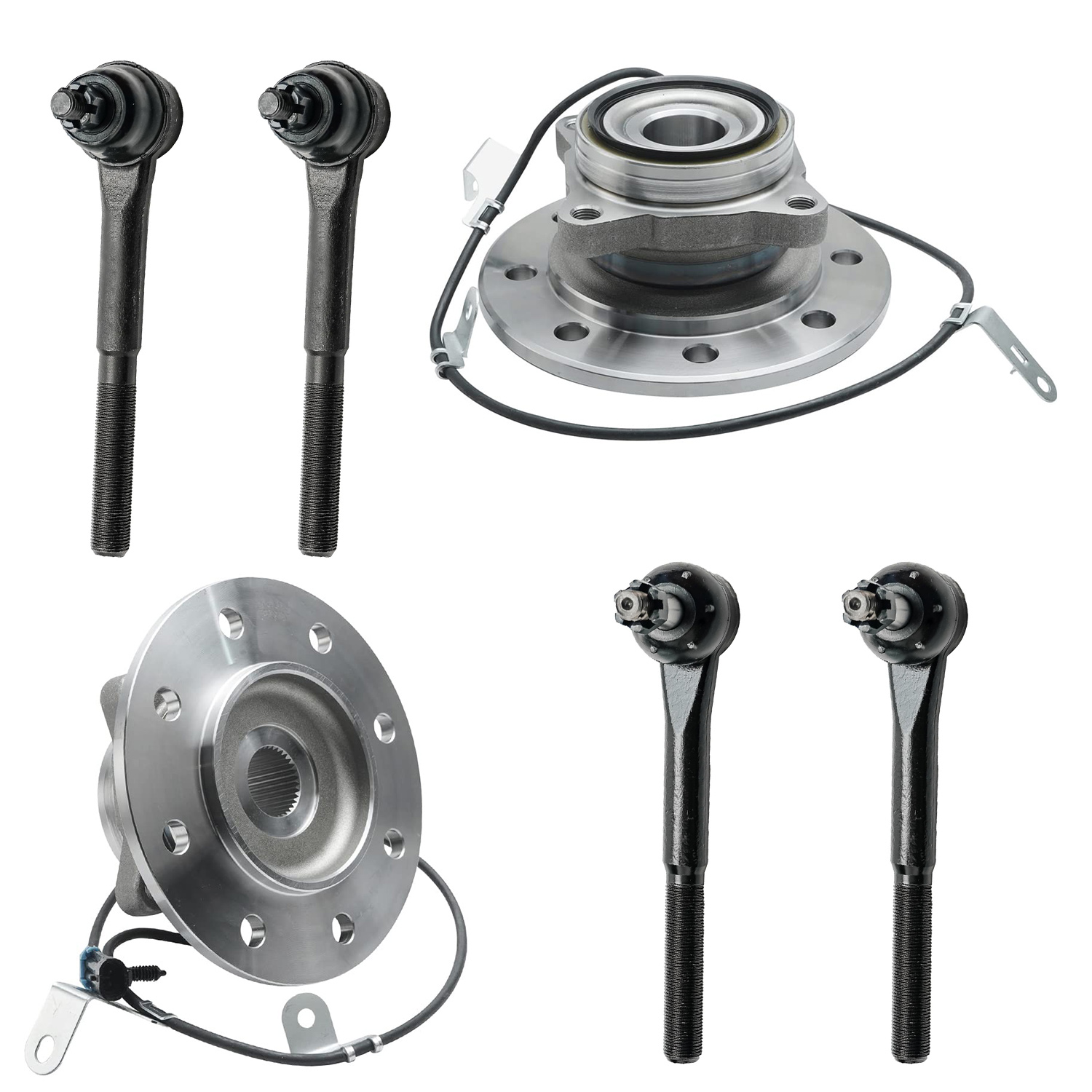 6pc Front Wheel Hub and Bearings Tie Rods Suspension Kit