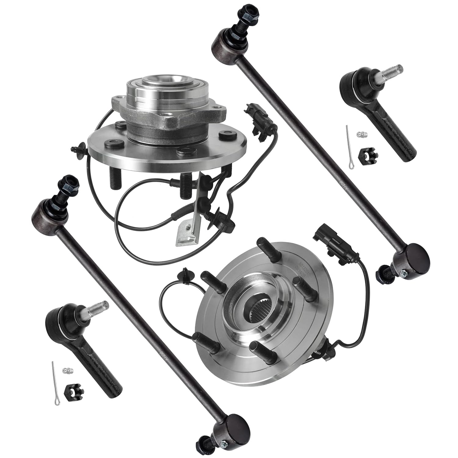 6pc Front Wheel Hub and Bearings Sway Bar Links Outer Tie Rods Suspension Kit