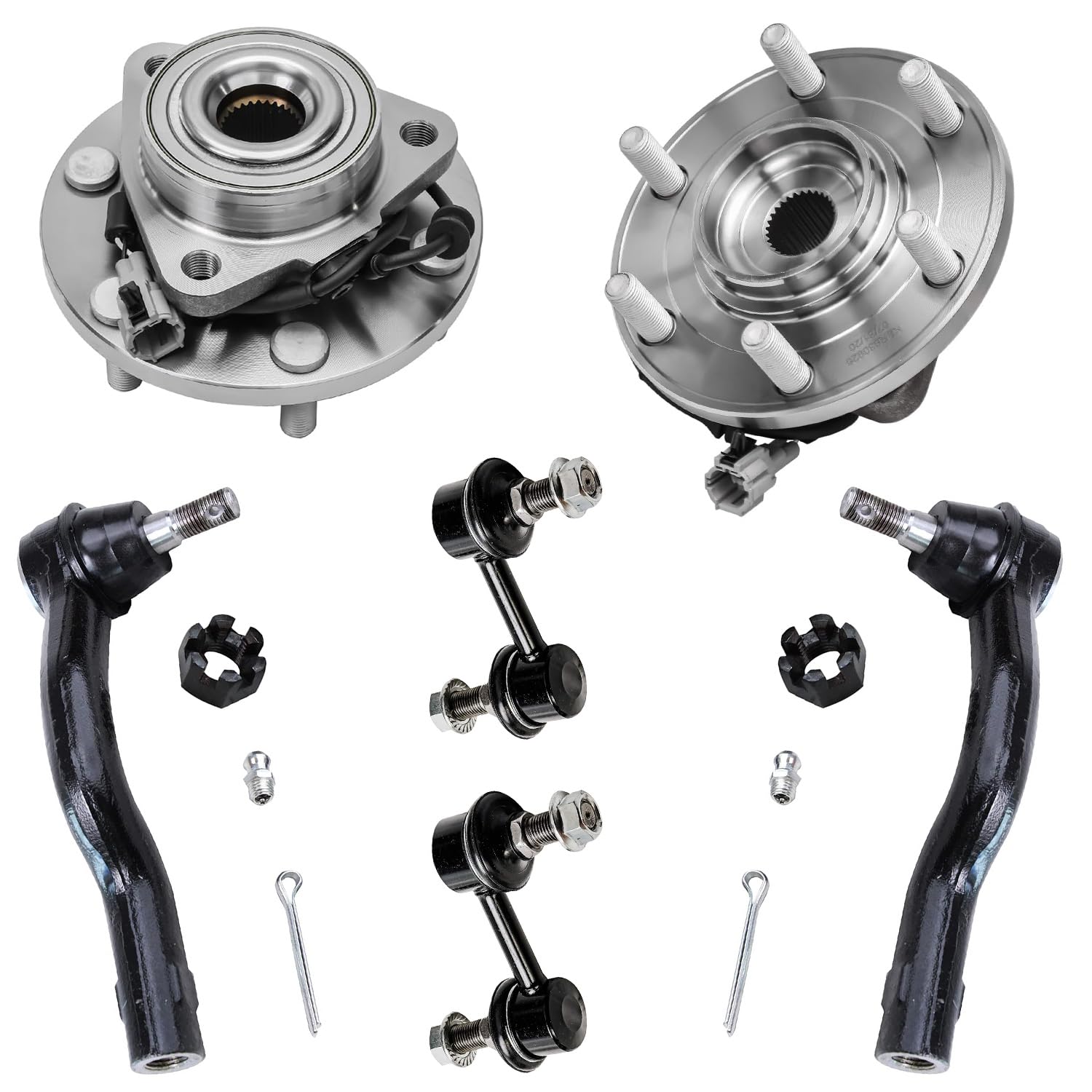 6pc Front Wheel Hub and Bearings Sway Bar Links Outer Tie Rods Suspension Kit