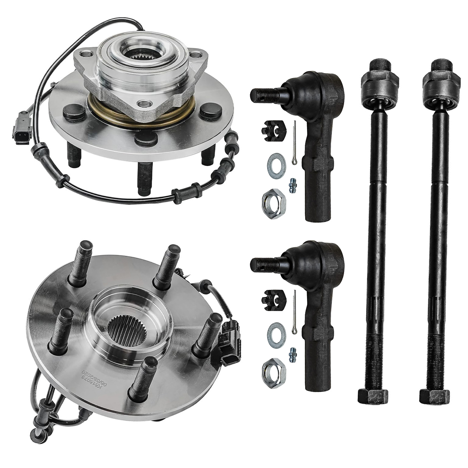 6pc Front Wheel Hub and Bearings Tie Rods Suspension Kit