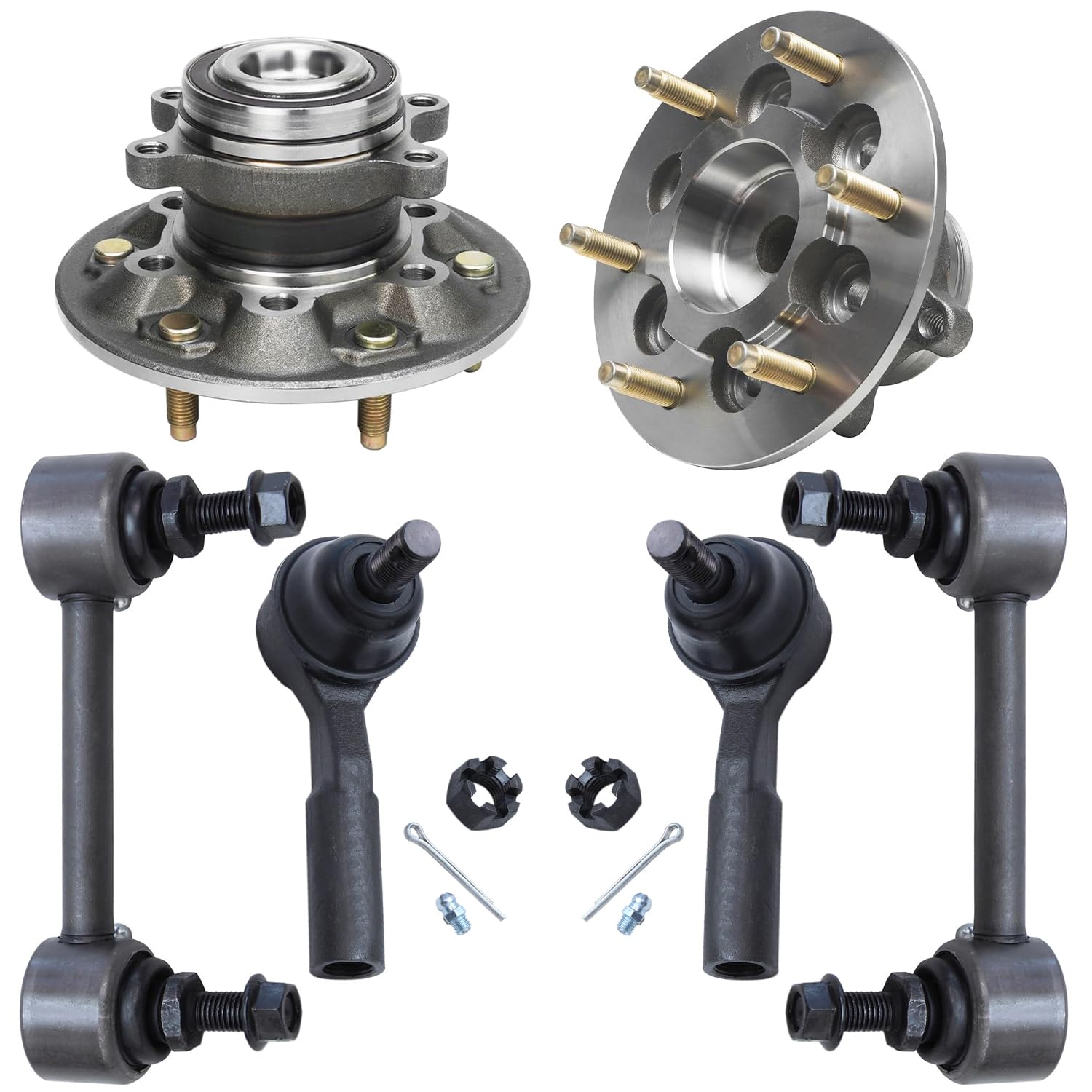 6pc Front Wheel Hub and Bearings Outer Tie Rods Sway Bar Links Suspension Kit