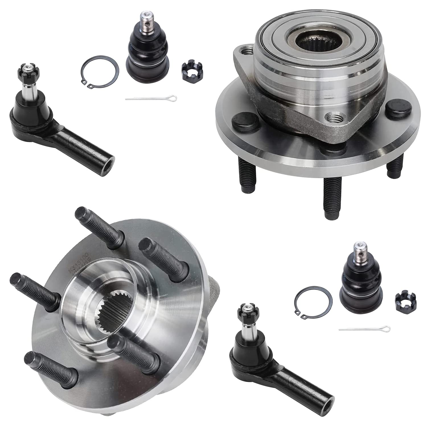 6pc Front Wheel Hub and Bearings Ball Joints Tie Rods Suspension Kit