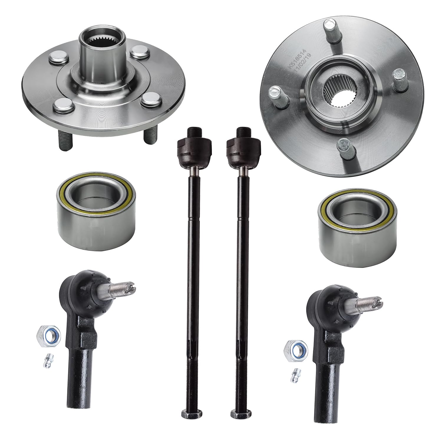 6pc Front Wheel Hub and Bearings Tie Rods Suspension Kit