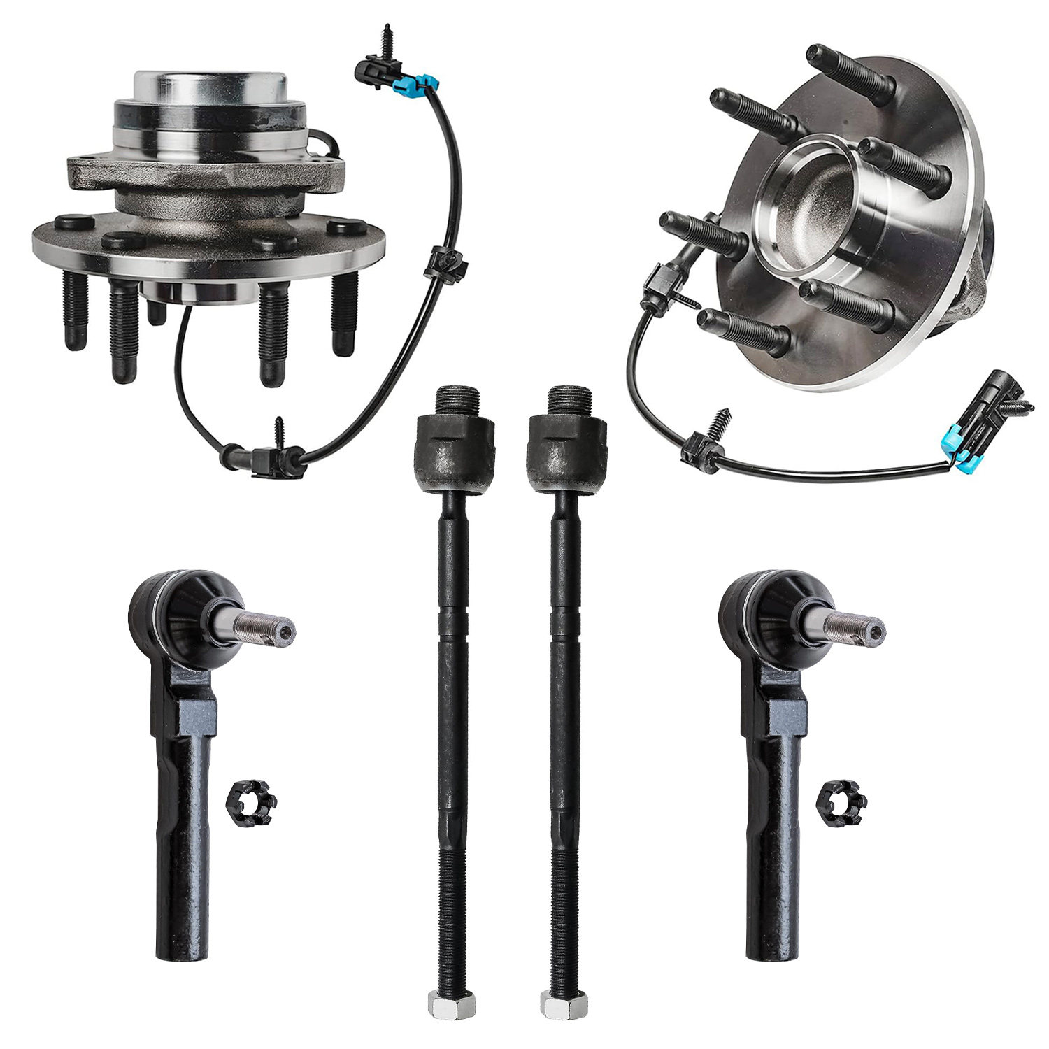 6pc Front Wheel Hub and Bearings Tie Rods Suspension Kit