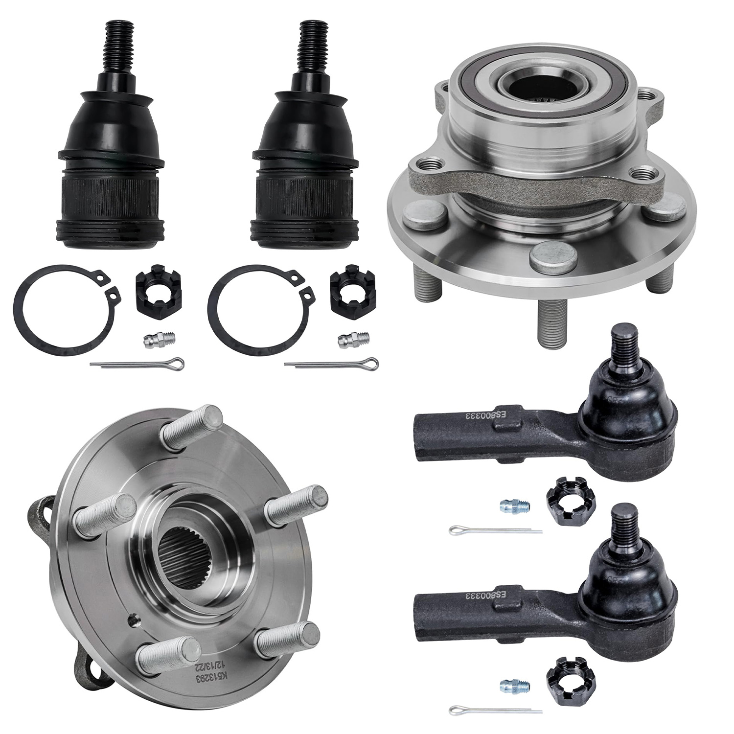 6pc Front Wheel Hub and Bearings Outer Tie Rods Lower Ball Joints Kit