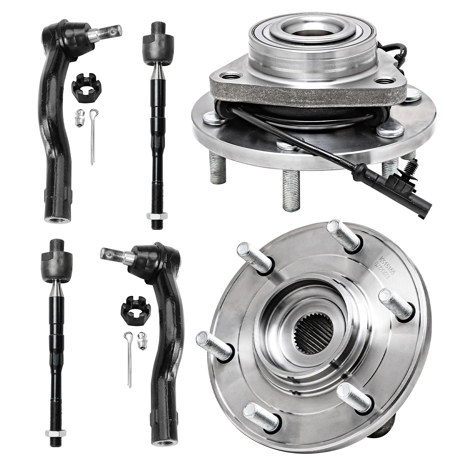 6pc Front Wheel Hub and Bearings Inner Outer Tie Rods Suspension Kit