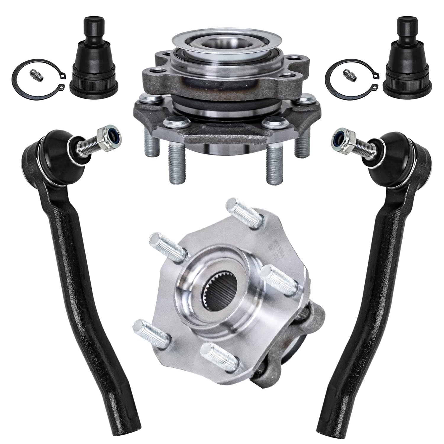 6pc Front Wheel Hub and Bearings Outer Tie Rods Lower Ball Joints Suspension Kit