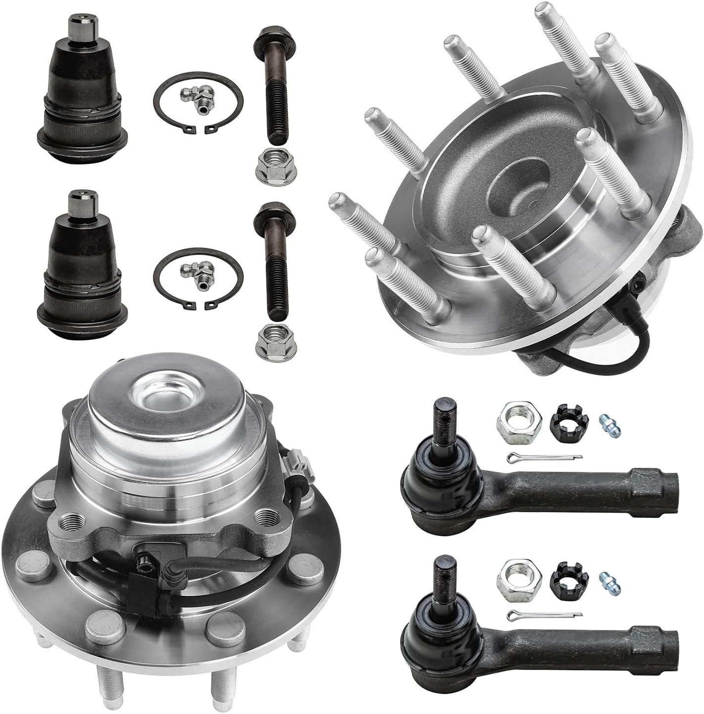 6pc Front Wheel Hub and Bearings Outer Tie Rods Upper Ball Joints Suspension Kit