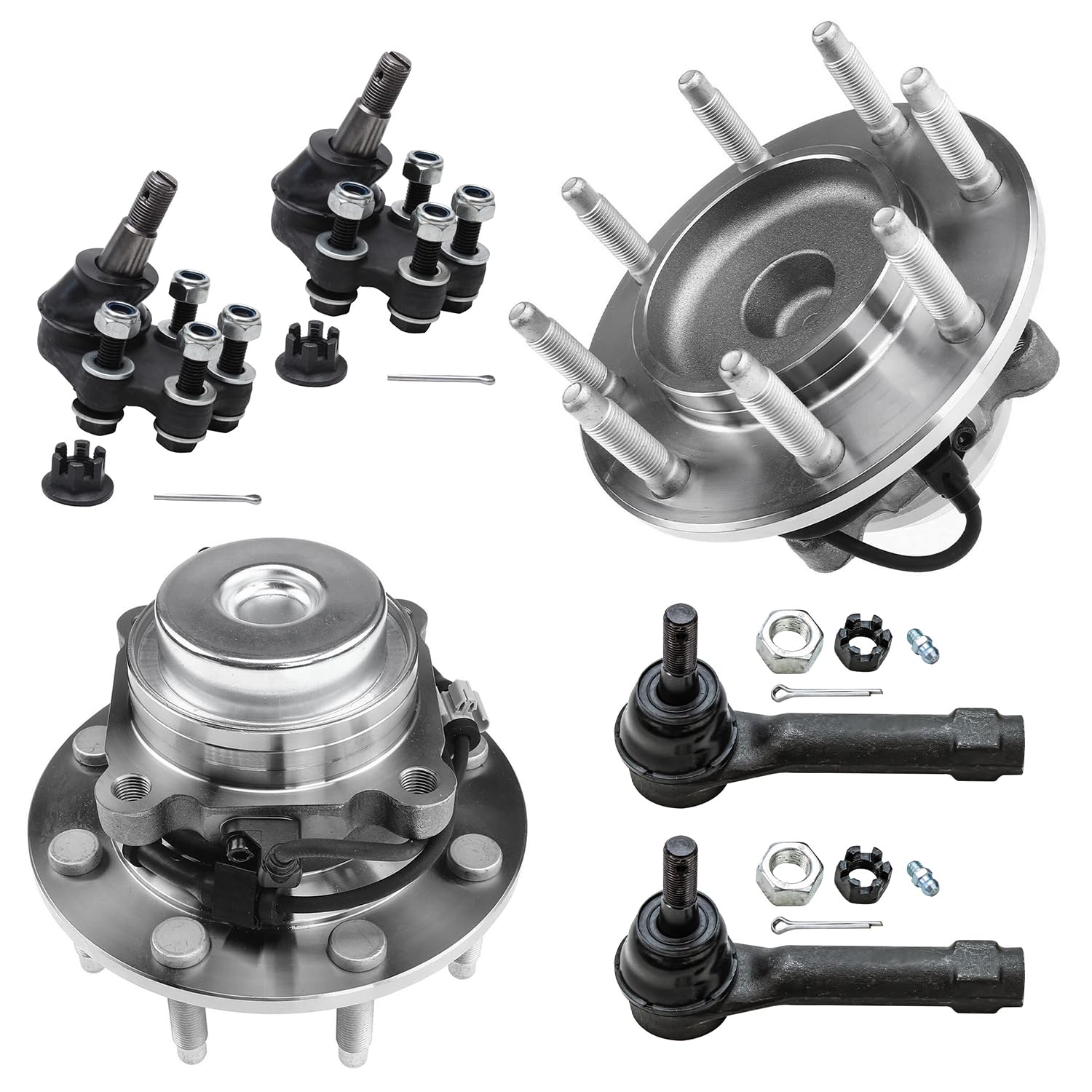 6pc Front Wheel Hub and Bearings Outer Tie Rods Lower Ball Joints Suspension Kit