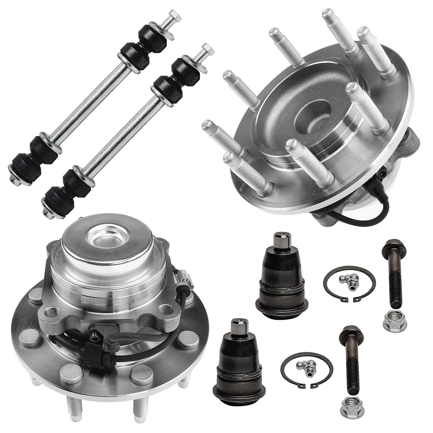 6pc Front Wheel Hub and Bearings Sway Bar Links Upper Ball Joints Suspension Kit