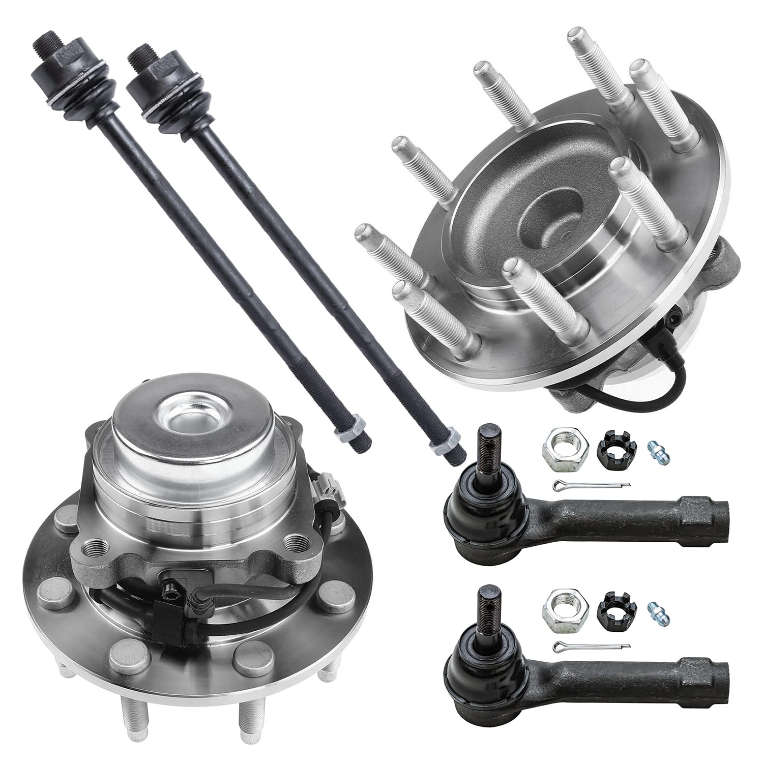 6pc Front Wheel Hub and Bearings Inner Outer Tie Rods Suspension Kit