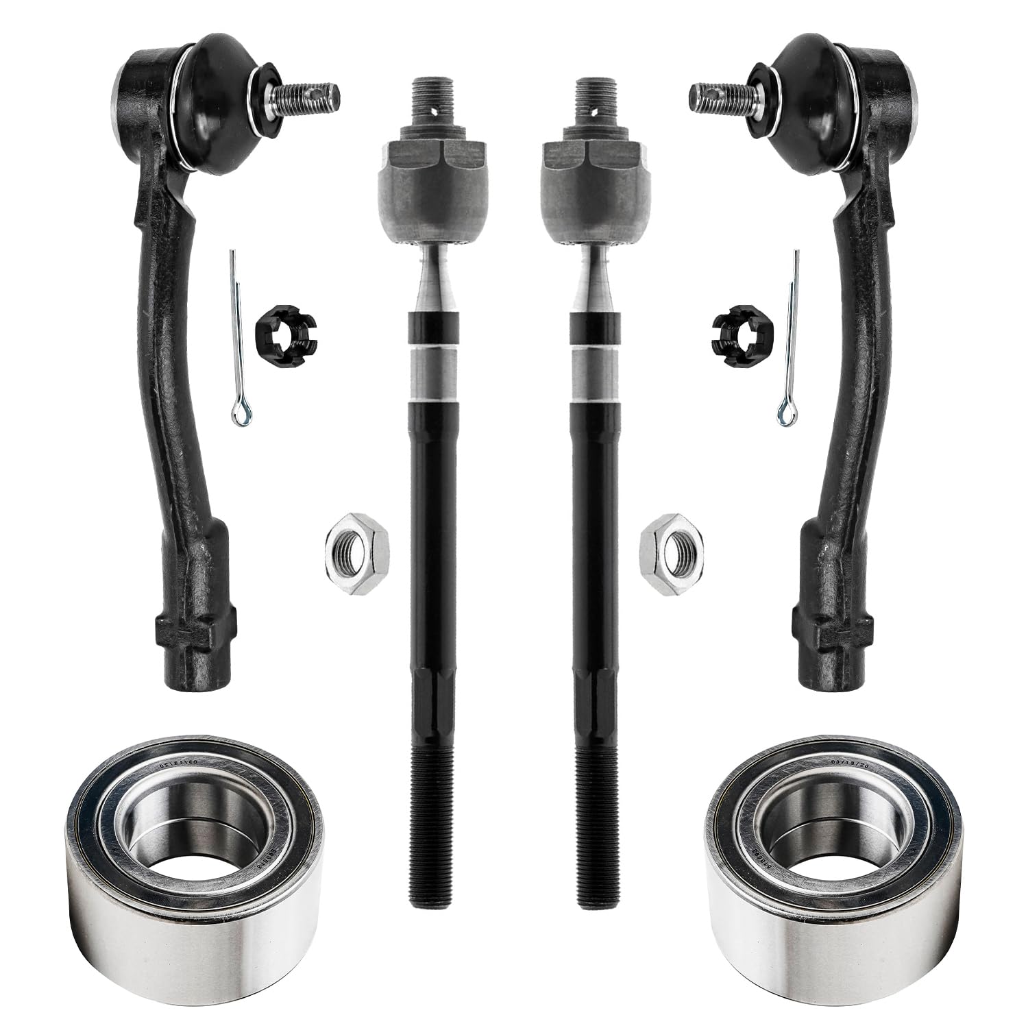 6pc Front Wheel Bearings Inner Outer Tie Rods Suspension Kit
