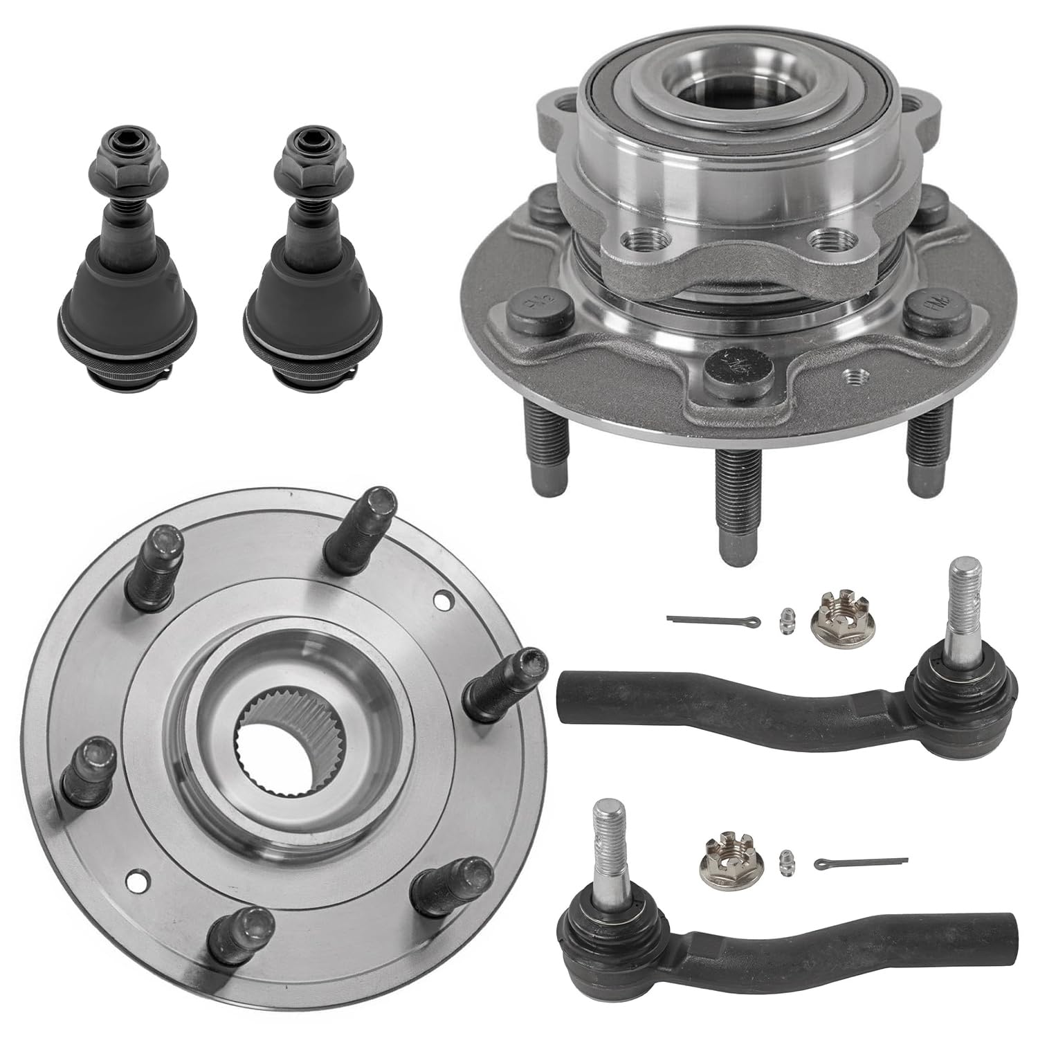 6pc Front Wheel Hub and Bearings Outer Tie Rods Lower Ball Joints Suspension Kit