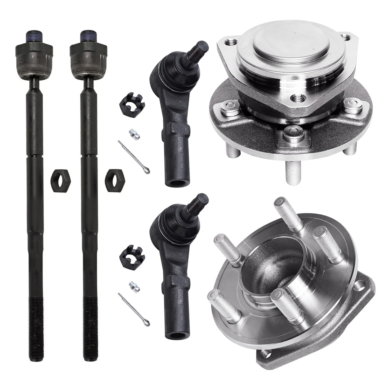 6pc Front Wheel Hub and Bearings Inner Outer Tie Rods Suspension Kit