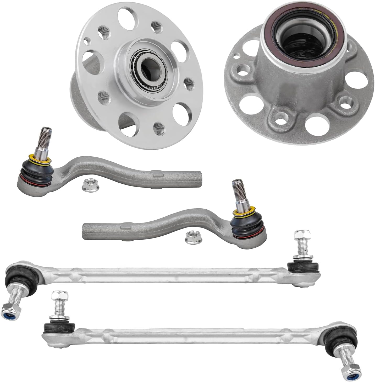 6pc Front Wheel Hub and Bearings Sway Bar Links Outer Tie Rods Suspension Kit