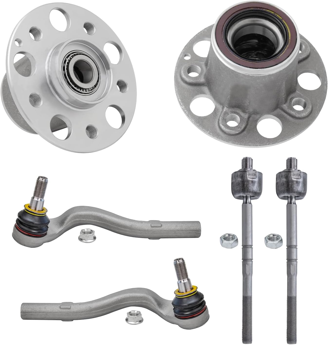 6pc Front Wheel Hub and Bearings Inner Outer Tie Rods Suspension Kit